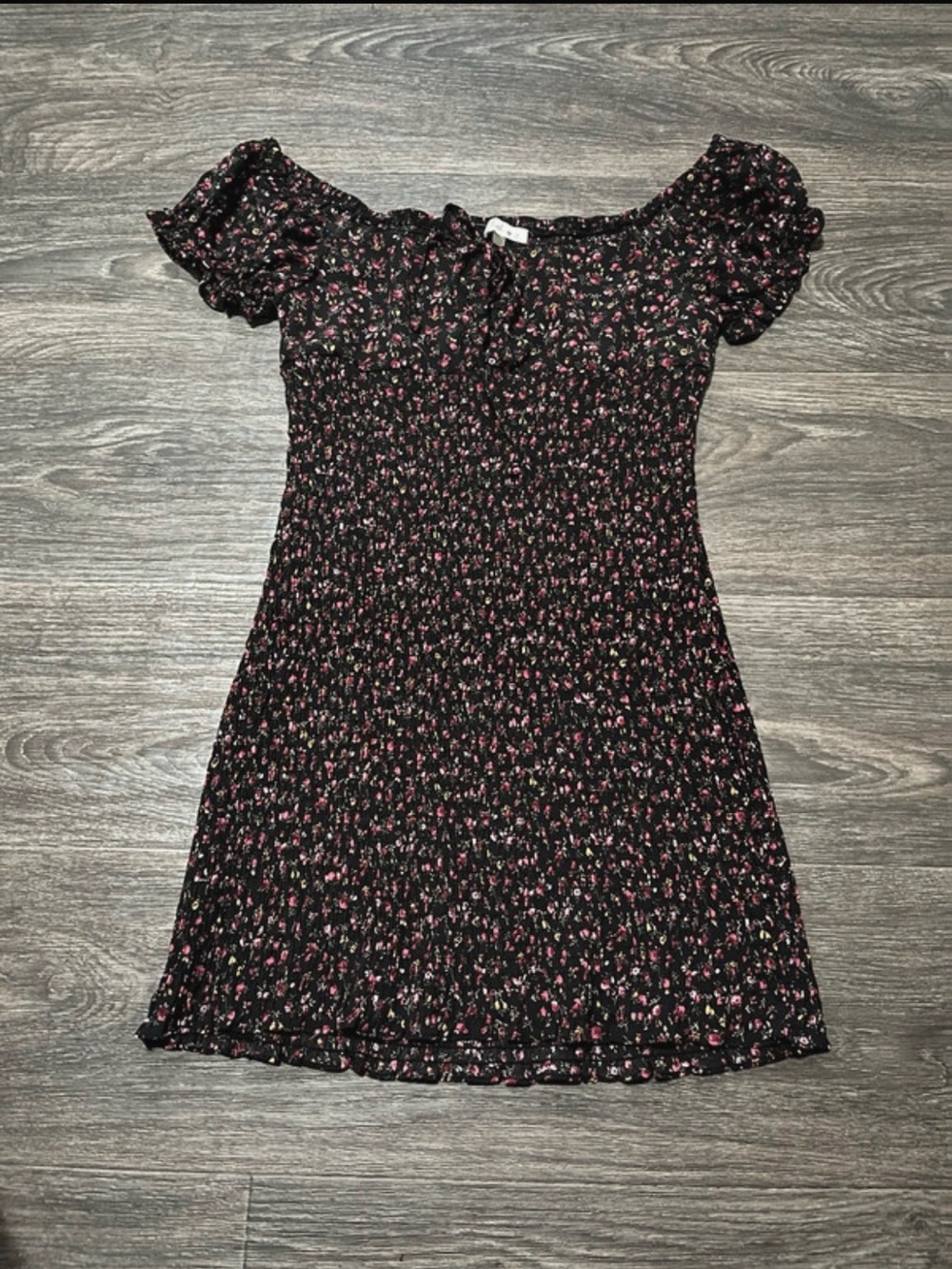 Blush Black Floral Smocked Casual Dress with Pink Accents